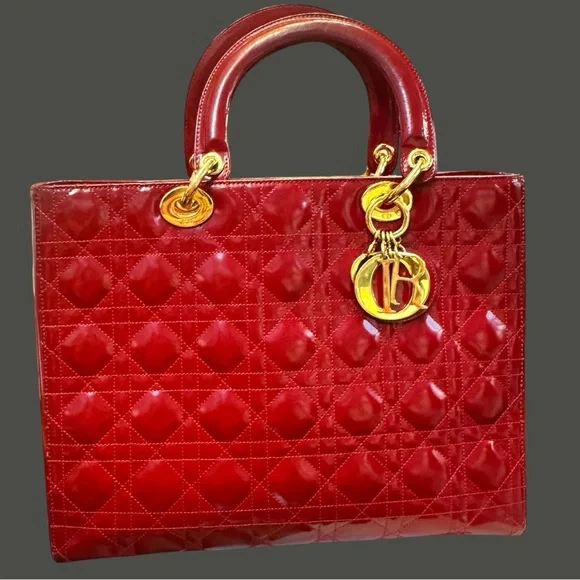 GUC Lady Dior Red Quilted Handbag w/ COA - Picture 1 of 16